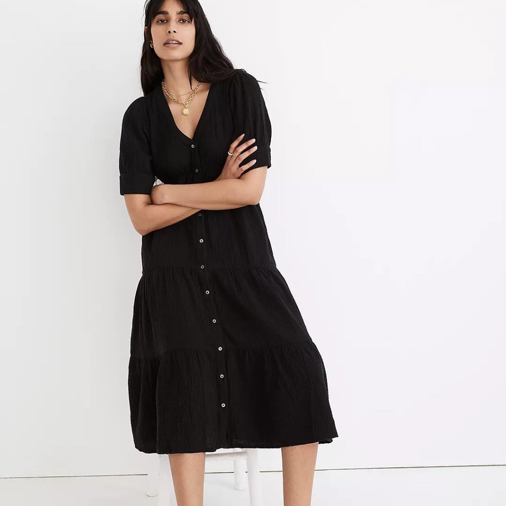 Madewell gauze button front midi dress